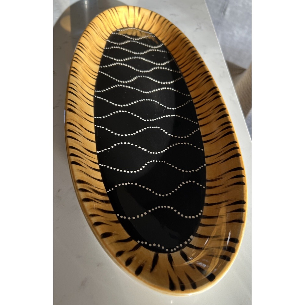 Vintage Raymond Waites Tiger Stripe Dots Oval Serving Platter‎ 21"x8"